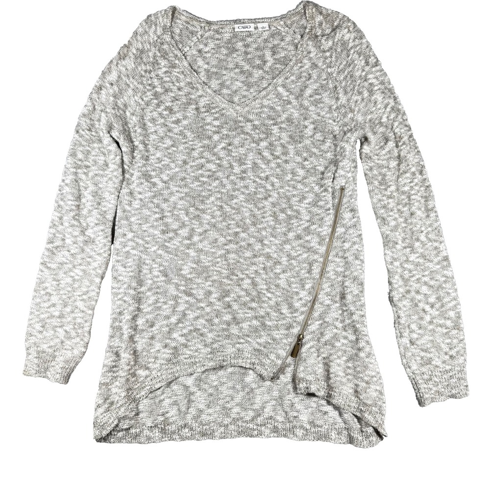 Asymmetrical Zip Textured Knit V-Neck Sweater Women's L Long Sleeve‎ Cozy